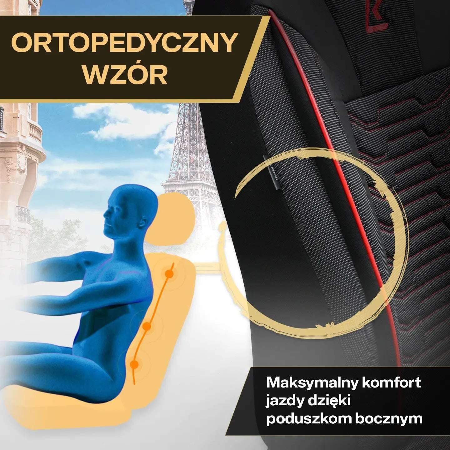 Pokrowce na fotele samochodowe PARIS - Czarno czerwone (KOMPLET) 