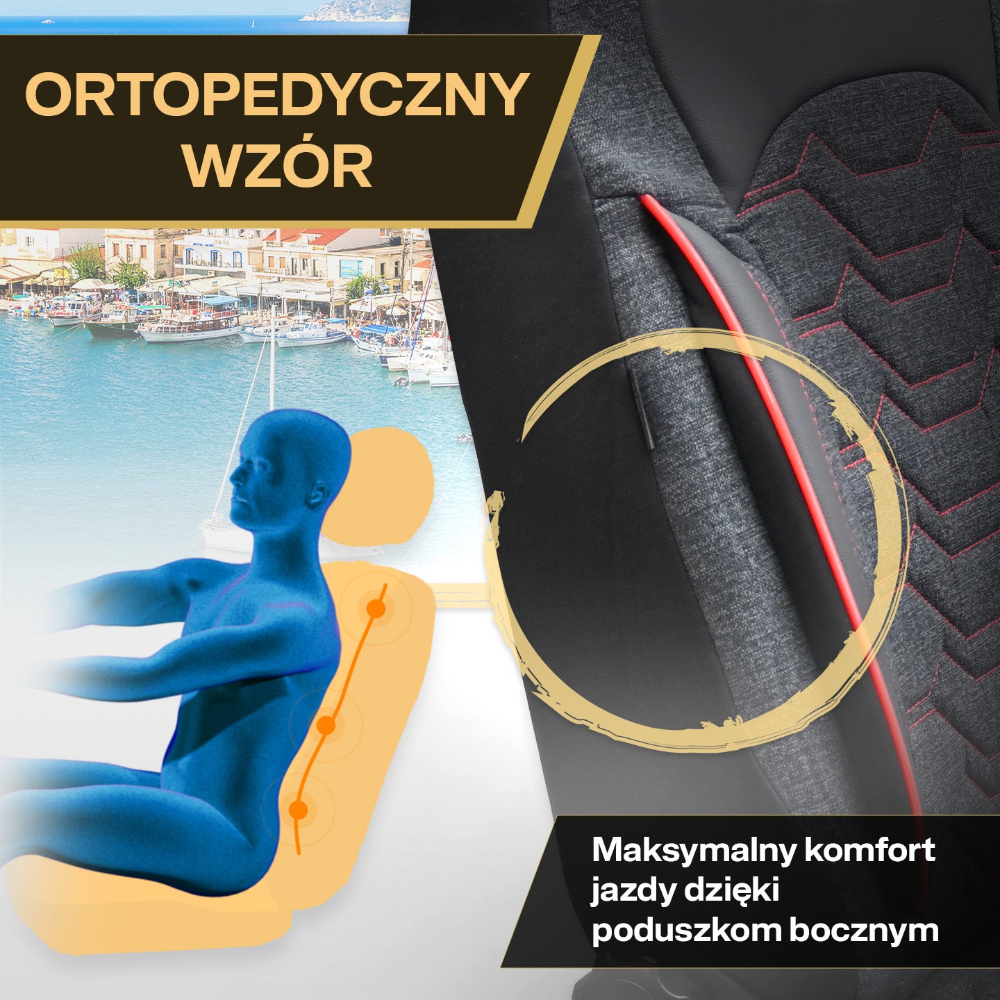 Pokrowce na fotele samochodowe KOS - Czarno czerwone