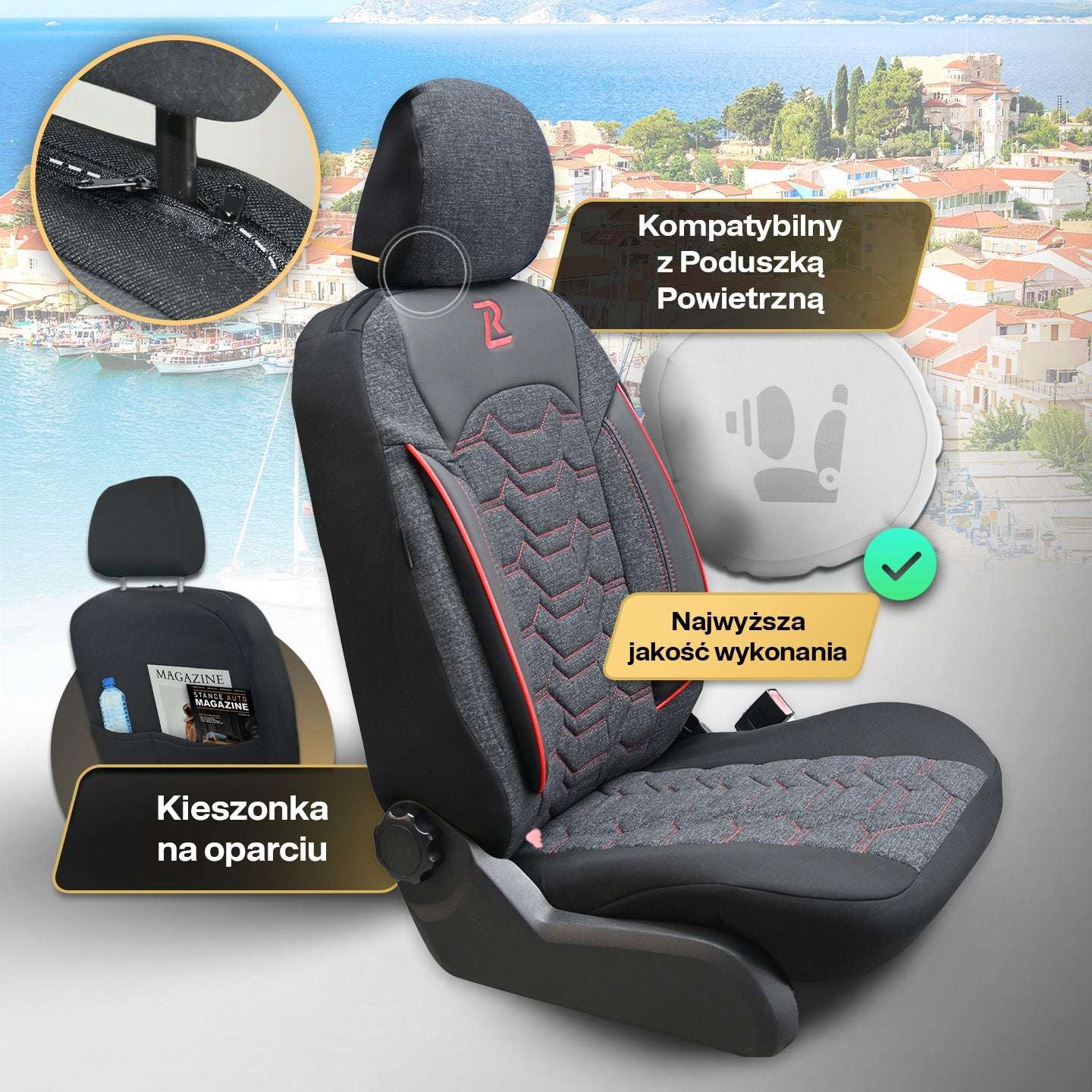 Pokrowce na fotele samochodowe KOS - Czarno czerwone 