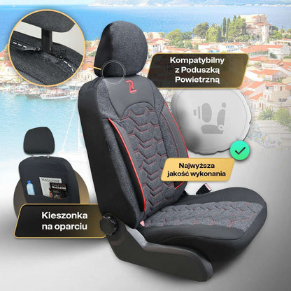 Pokrowce na fotele samochodowe KOS - Czarno czerwone 