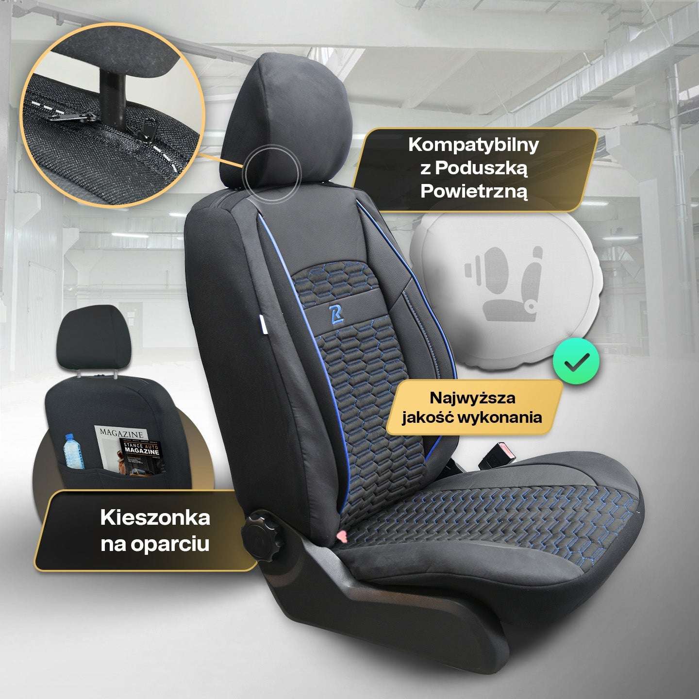 Pokrowce na fotele samochodowe TORO - Czarno niebieskie 