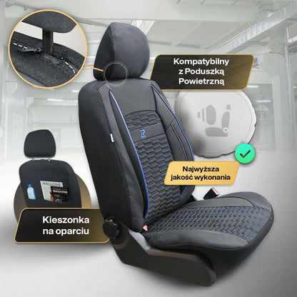 Pokrowce na fotele samochodowe TORO - Czarno niebieskie 