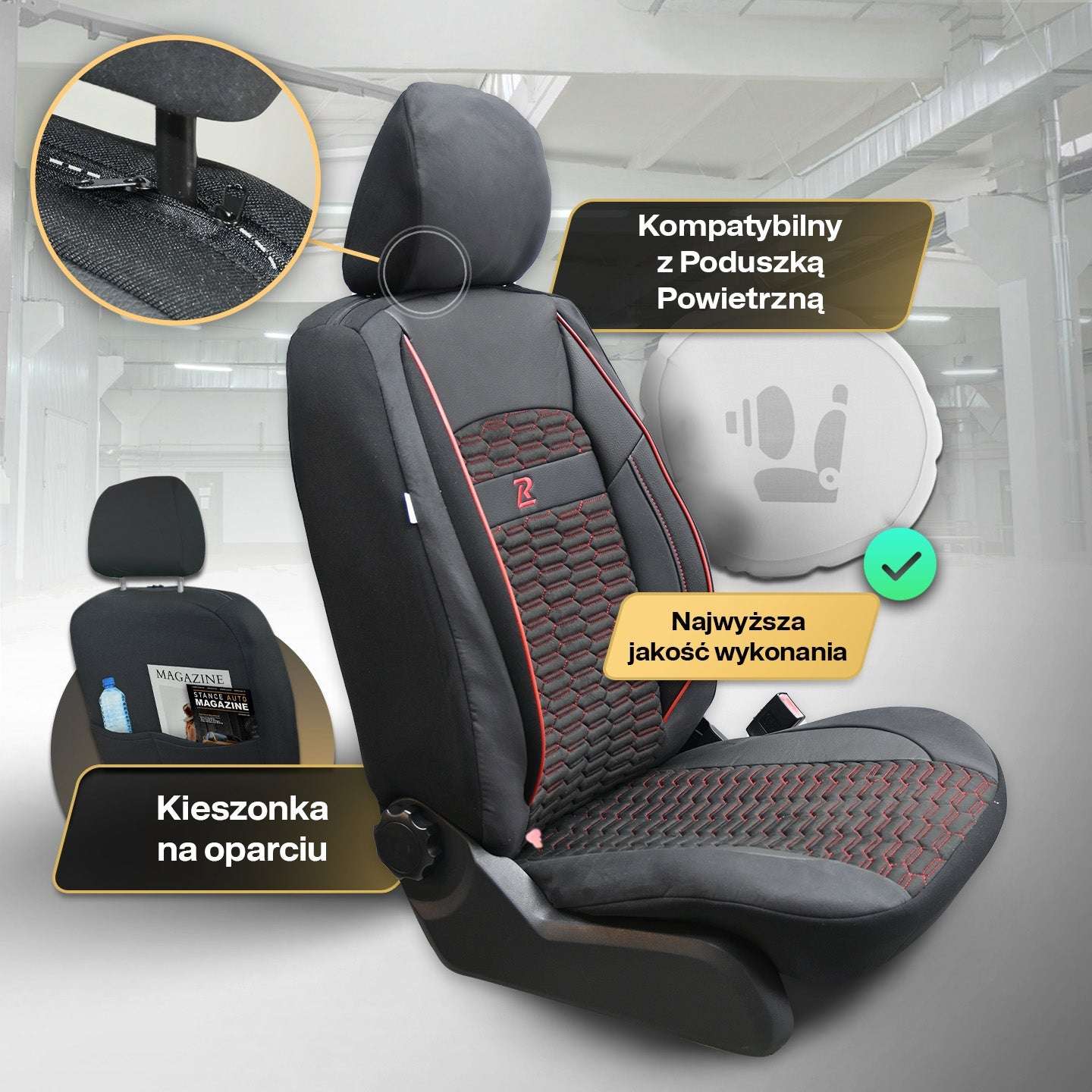 Pokrowce na fotele samochodowe TORO - Czarno czerwone 