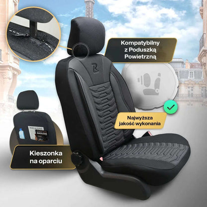 Pokrowce na fotele samochodowe PARIS - Szaro czarne (KOMPLET) 