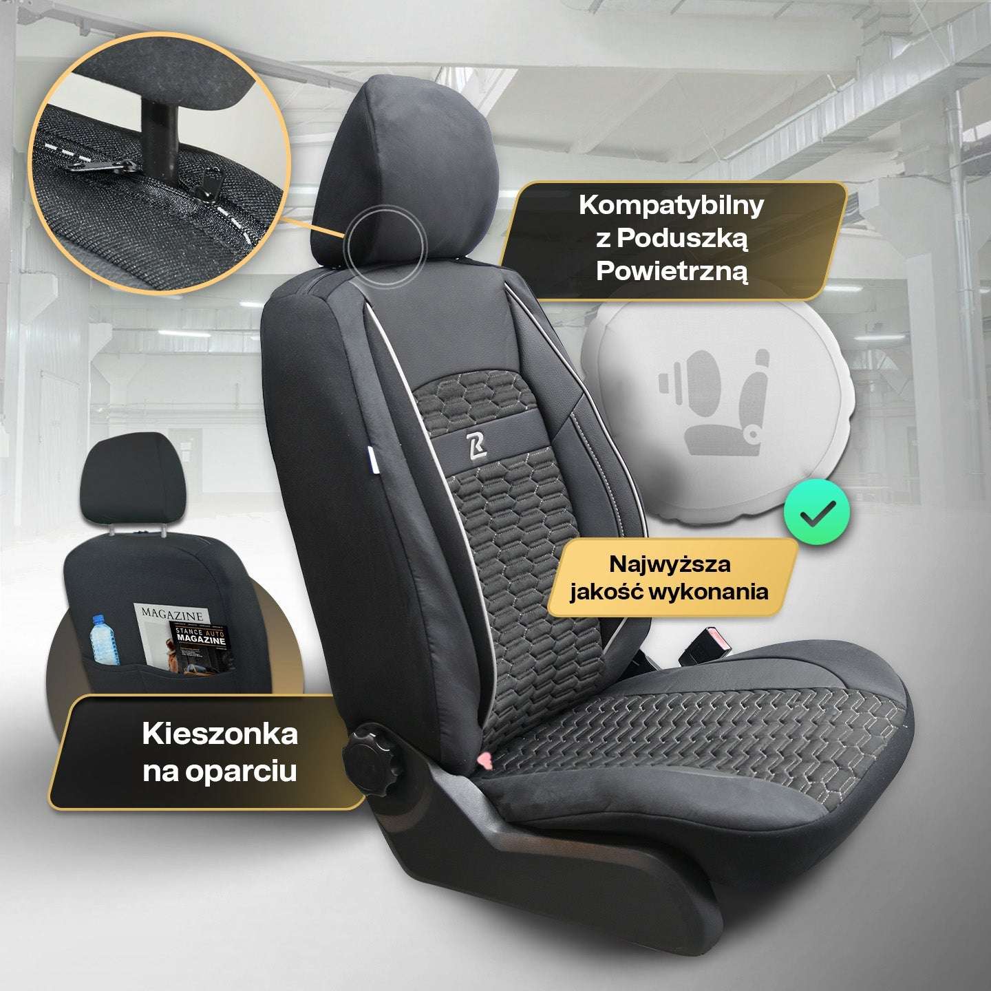 Pokrowce na fotele samochodowe TORO - Czarno szare 