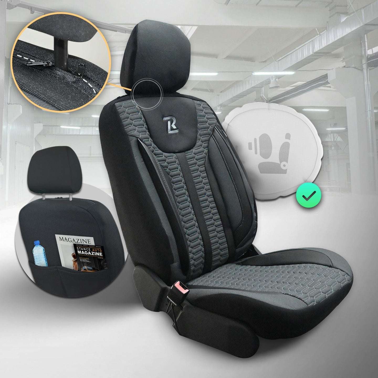 Pokrowce na fotele samochodowe ZETA - Szaro czarna (Komplet) 