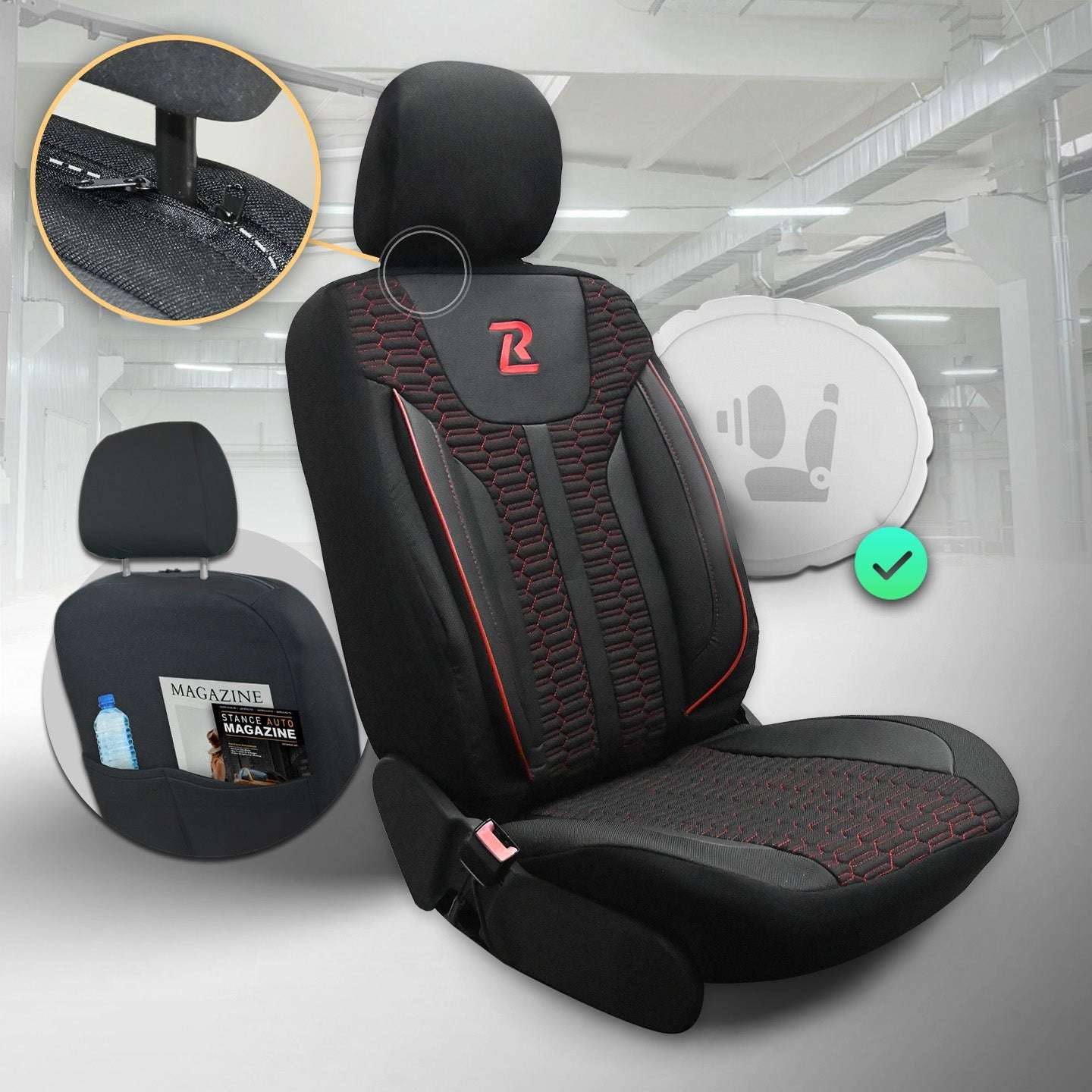 Pokrowce na fotele samochodowe ZETA - Czarno czerwone (Komplet) 
