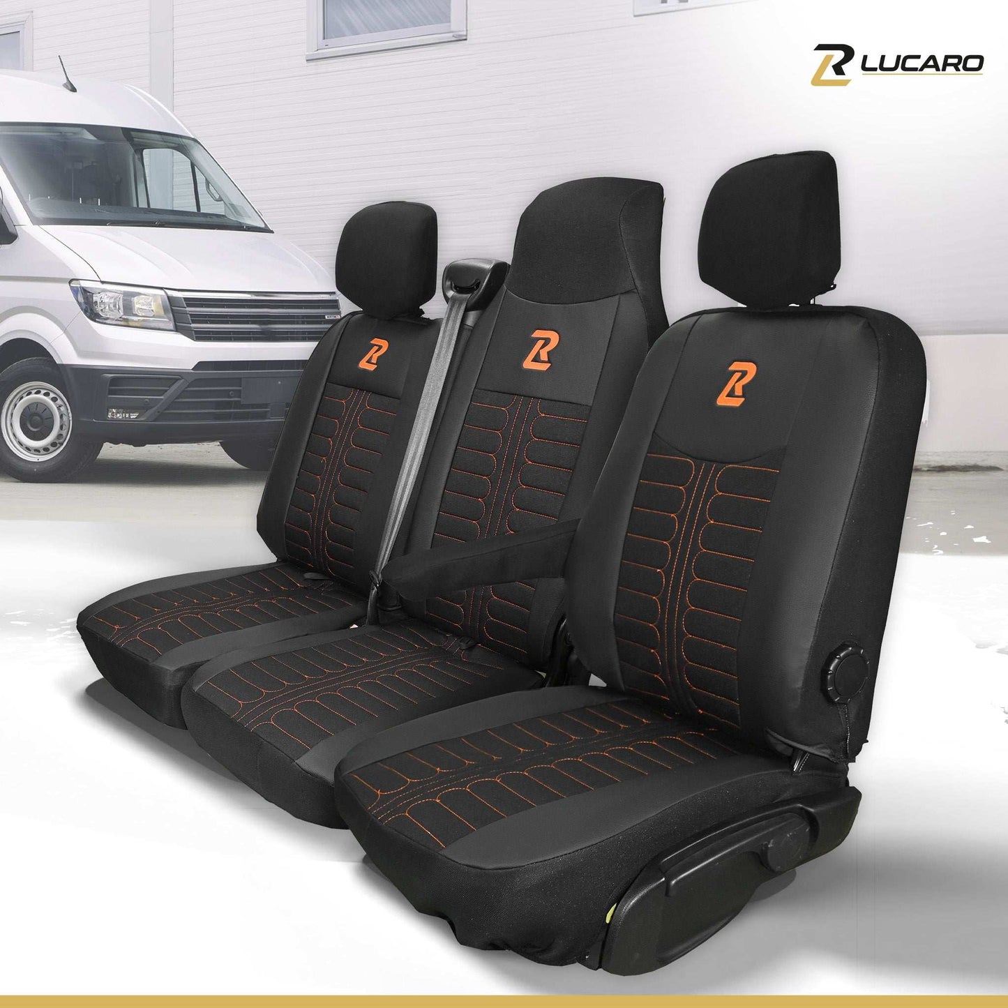 Pokrowce na fotele TORNADO Renault Master 3, Opel Movano B, Nissan NV400 - CZARNO - POMARAŃCZOWY 