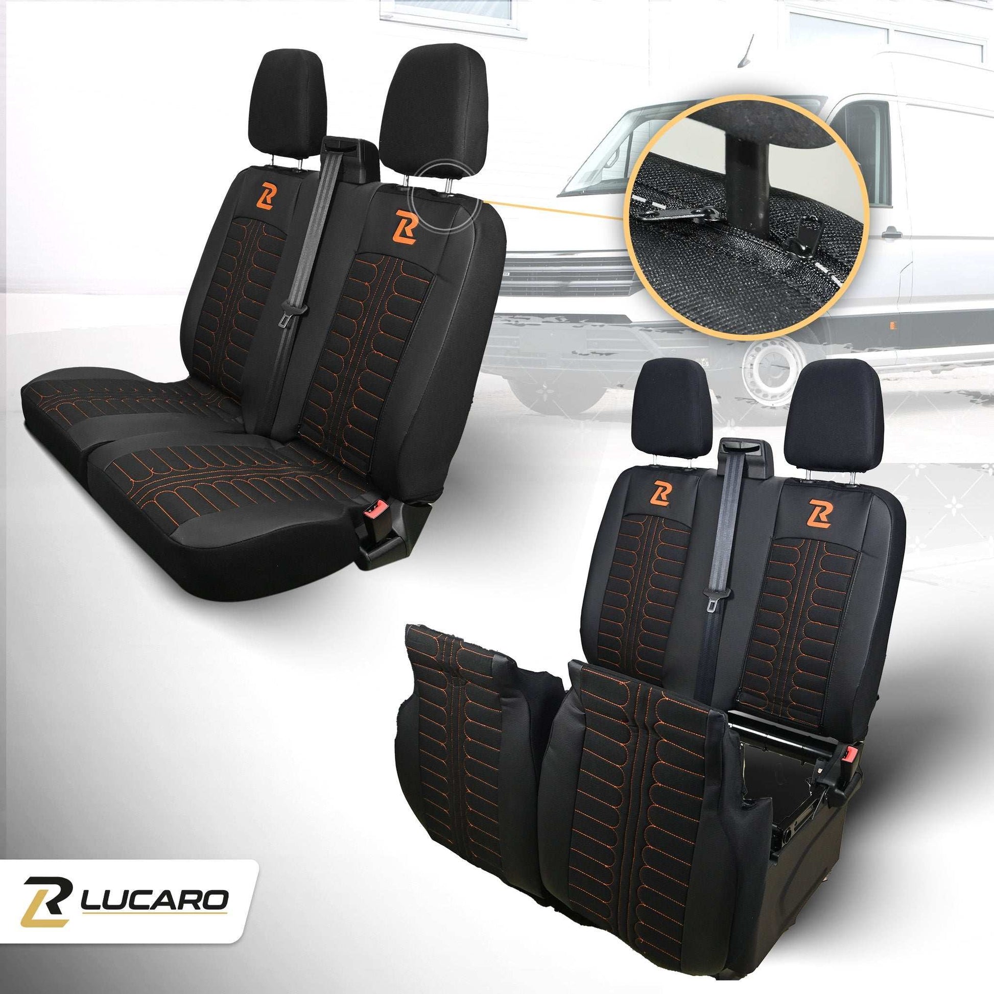 Pokrowce na fotele TORNADO Ford Transit, Transit Custom od 2013 1+2 CZARNO - POMARAŃCZOWY 