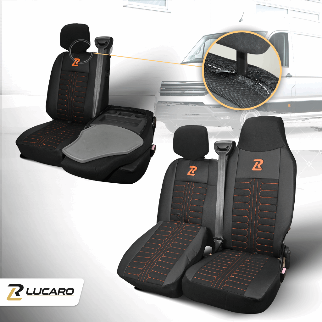 Pokrowce na fotele TORNADO Renault Master 3, Opel Movano B, Nissan NV400 - CZARNO - POMARAŃCZOWY 