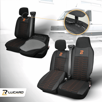 Pokrowce na fotele TORNADO Renault Master 3, Opel Movano B, Nissan NV400 - CZARNO - POMARAŃCZOWY 