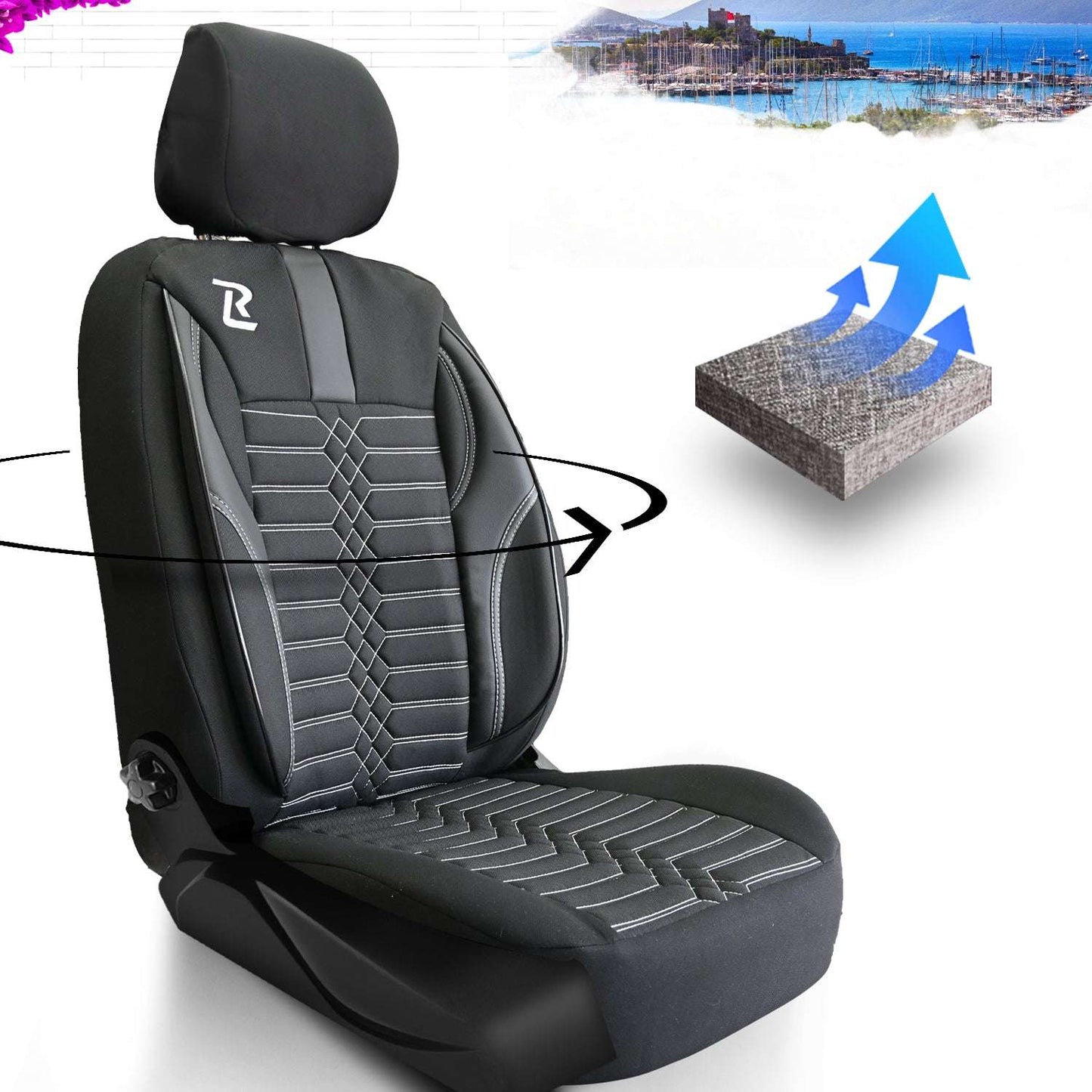 Pokrowce na fotele samochodowe VENUS - CZARNO SZARY (KOMPLET) 