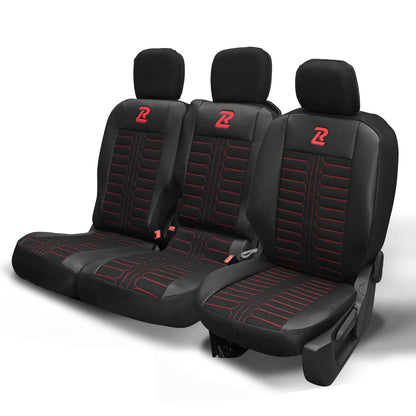 Pokrowce na fotele samochodowe TORNADO Citroen Berlingo 3, Fiat Doblo 3, Peugeot Partner 3, Opel Combo E, Toyota Proace City 1+2 Czarno - Czerwony 