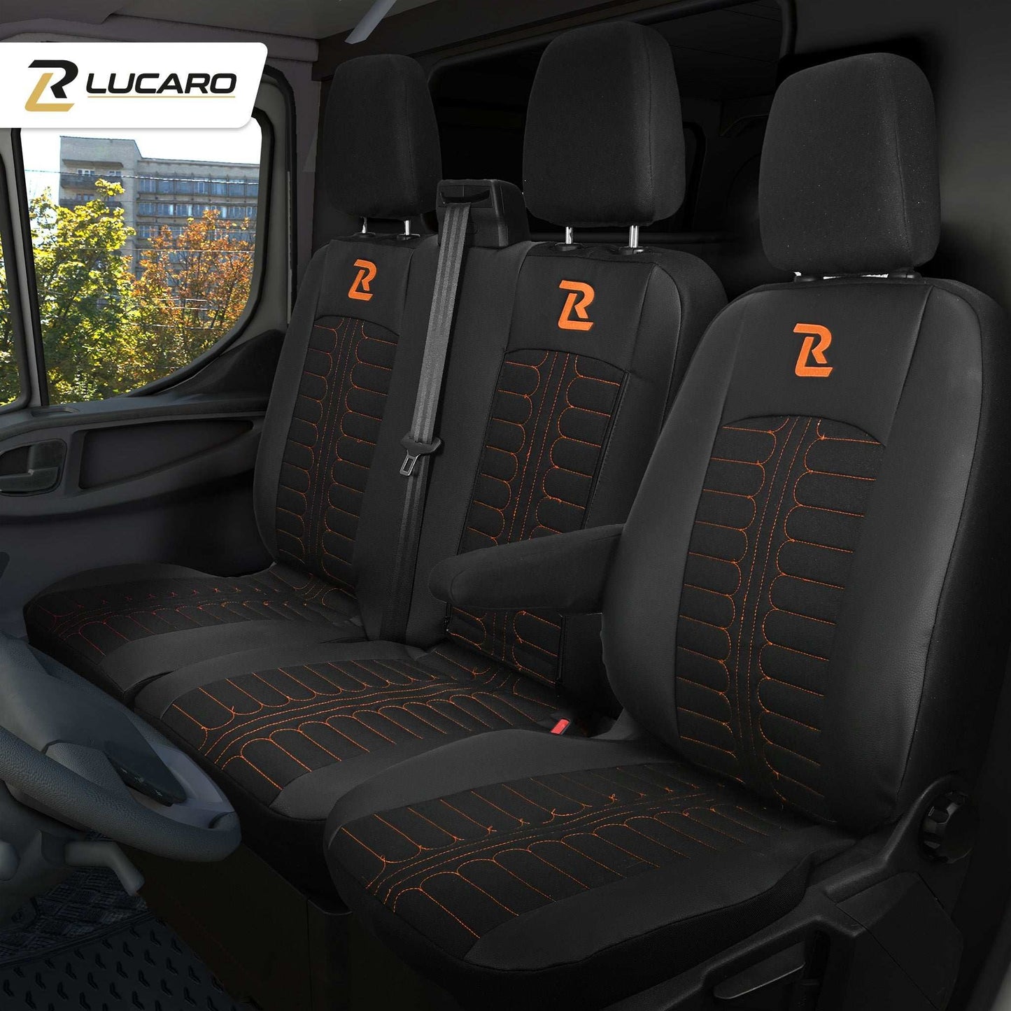 Pokrowce na fotele TORNADO Ford Transit, Transit Custom od 2013 1+2 CZARNO - POMARAŃCZOWY 