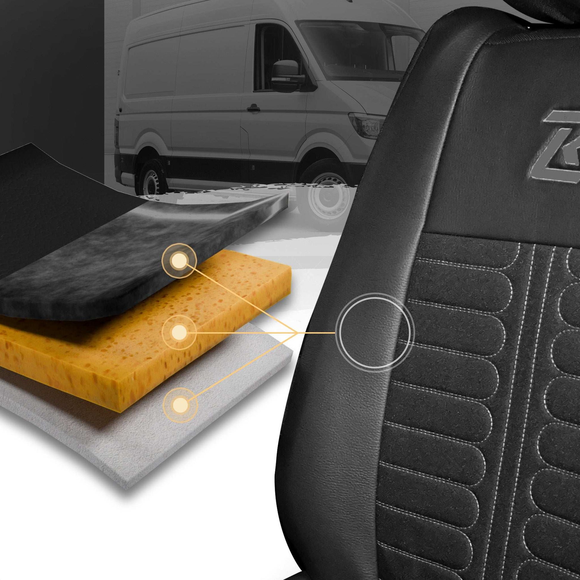 Pokrowce na fotele TORNADO Renault Master 4, Nissan Interstar 3 (Oparcie dzielone, siedzisko dzielone) CZARNO - SZARY 