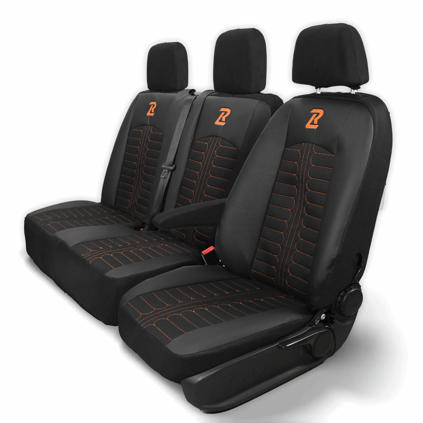 Pokrowce na fotele TORNADO Mercedes Sprinter 3 od 2018 1+2 Czarno - pomarańczowy 