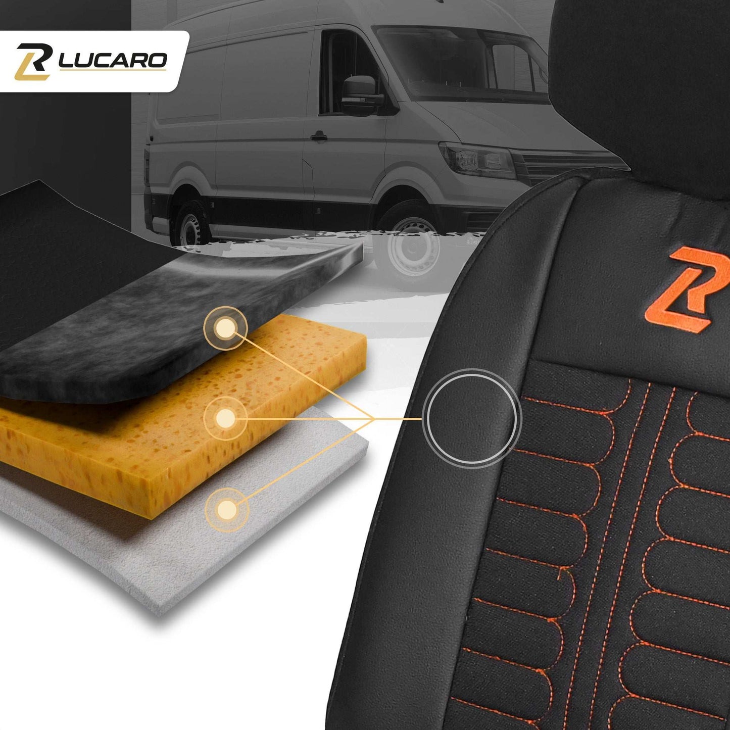 Pokrowce na fotele TORNADO Renault Master 3, Opel Movano B, Nissan NV400 - CZARNO - POMARAŃCZOWY 