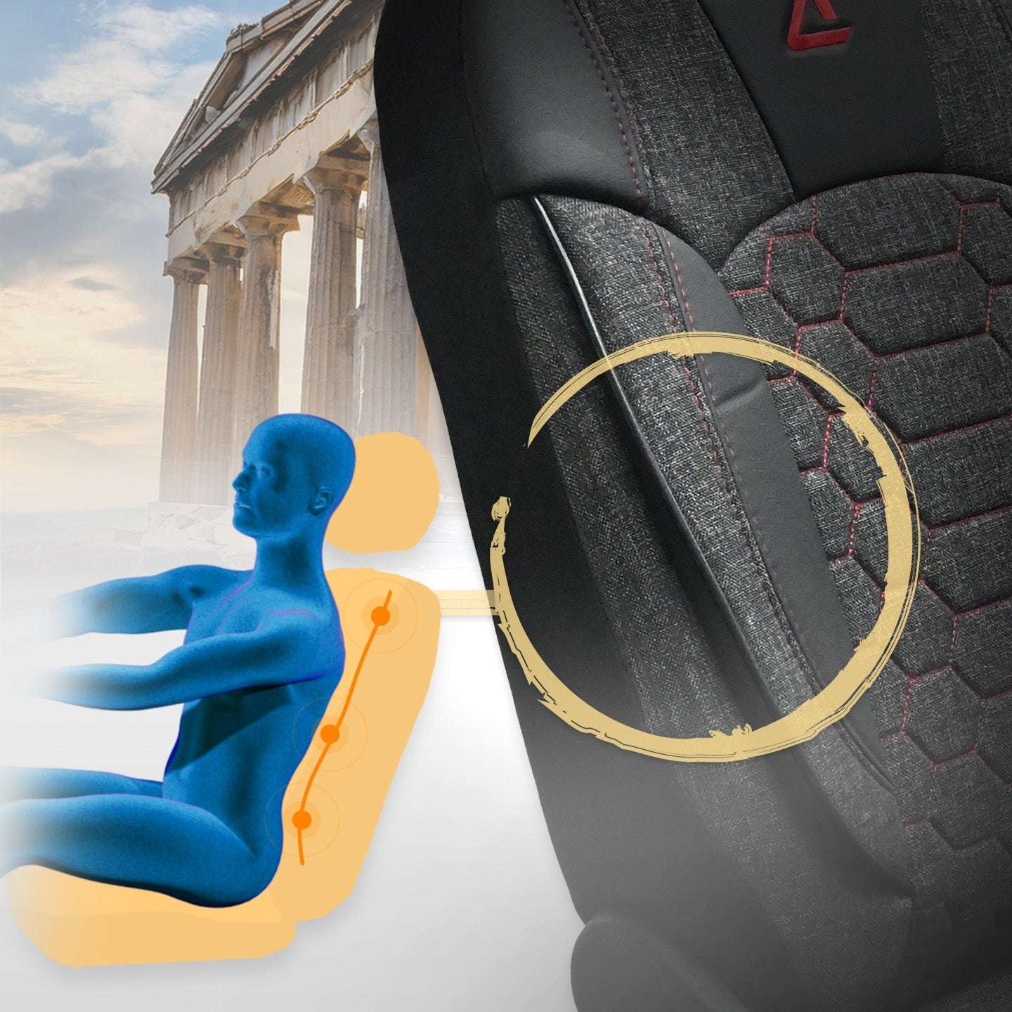 Pokrowce na fotele samochodowe OLIMP - SZARO CZERWONY (KOMPLET) 