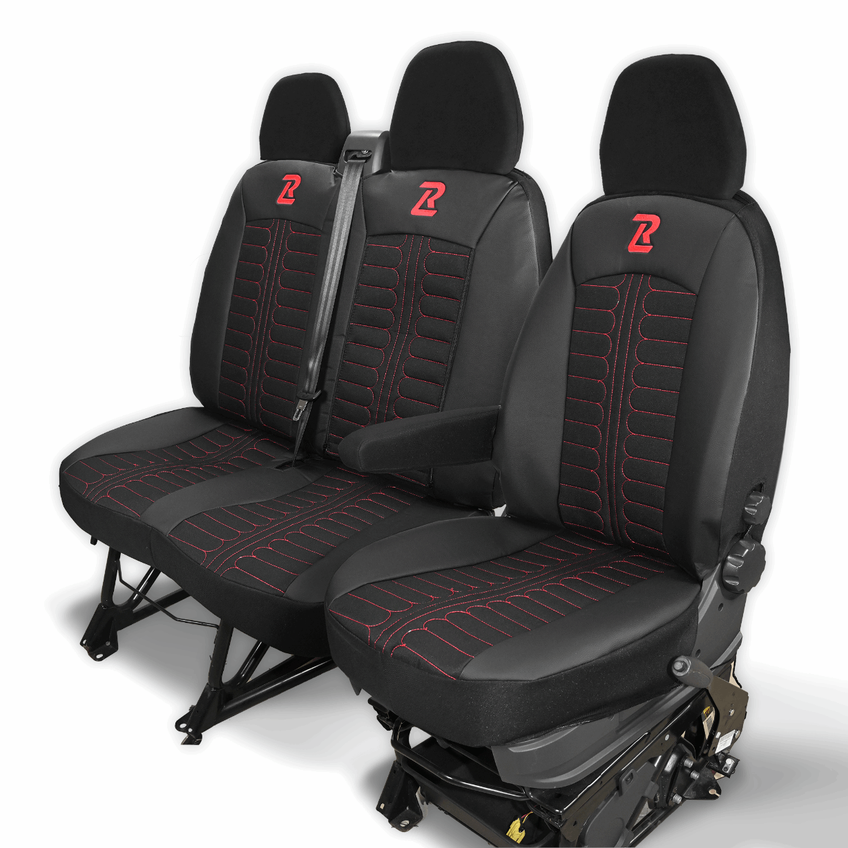 Pokrowce na fotele TORNADO Fiat Ducato, Peugeot Boxer, Citroen Jumper, Opel Movano C, RAM Promaster CZARNO - CZERWONY 