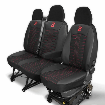 Pokrowce na fotele TORNADO Fiat Ducato, Peugeot Boxer, Citroen Jumper, Opel Movano C, RAM Promaster CZARNO - CZERWONY 