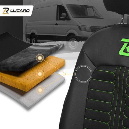 Pokrowce na fotele samochodowe TORNADO Volkswagen Crafter 2, MAN TGE 1+2 Czarno - Zielone 