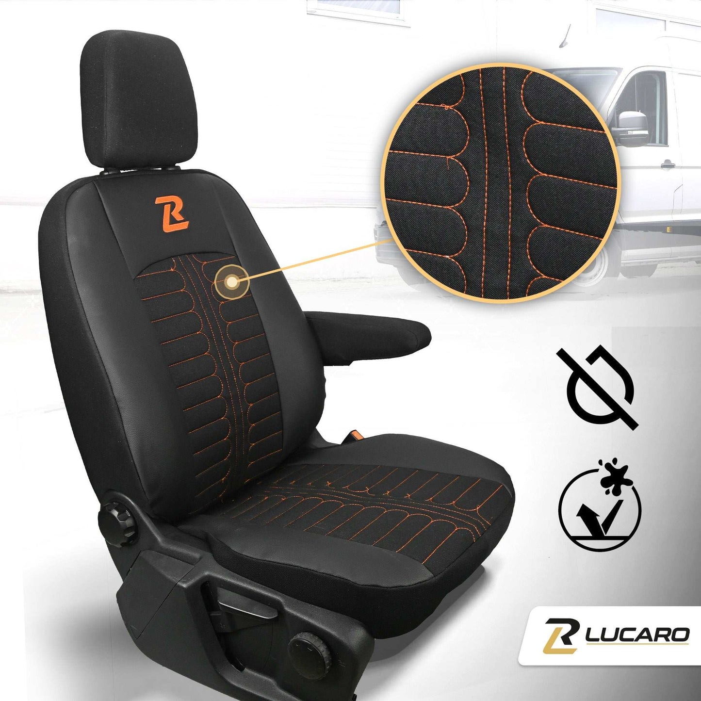 Pokrowce na fotele TORNADO Ford Transit, Transit Custom od 2013 1+2 CZARNO - POMARAŃCZOWY 