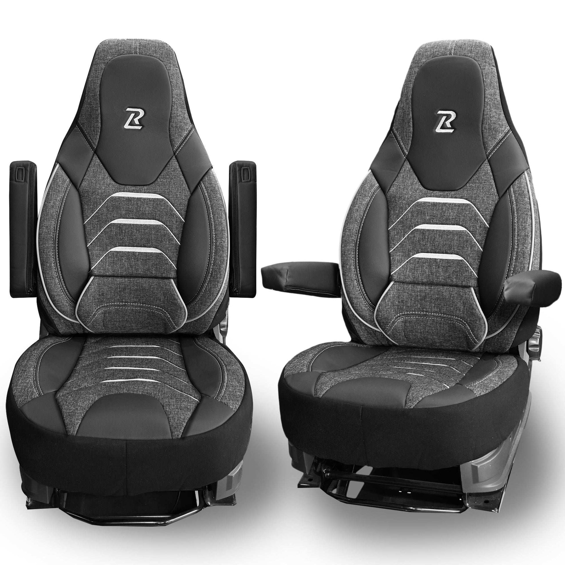 Pokrowce na fotele do Kampera Fiat Ducato, Peugeot Boxer, Citroen Jumper, Opel Movano C - CAPRI - Szaro czarne 