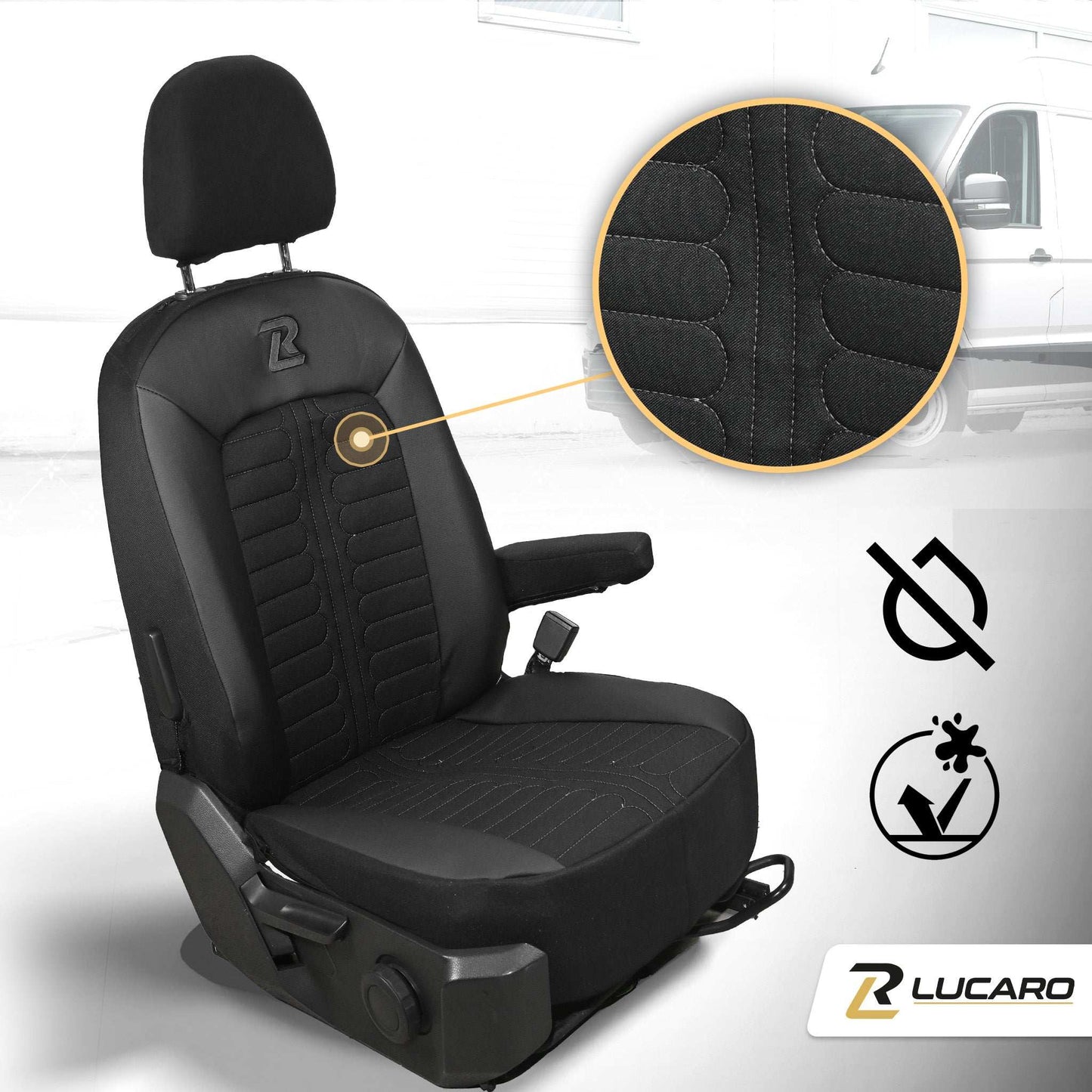 Pokrowce na fotele samochodowe TORNADO Volkswagen Crafter 2, MAN TGE 1+2 Czarno - Czarny 