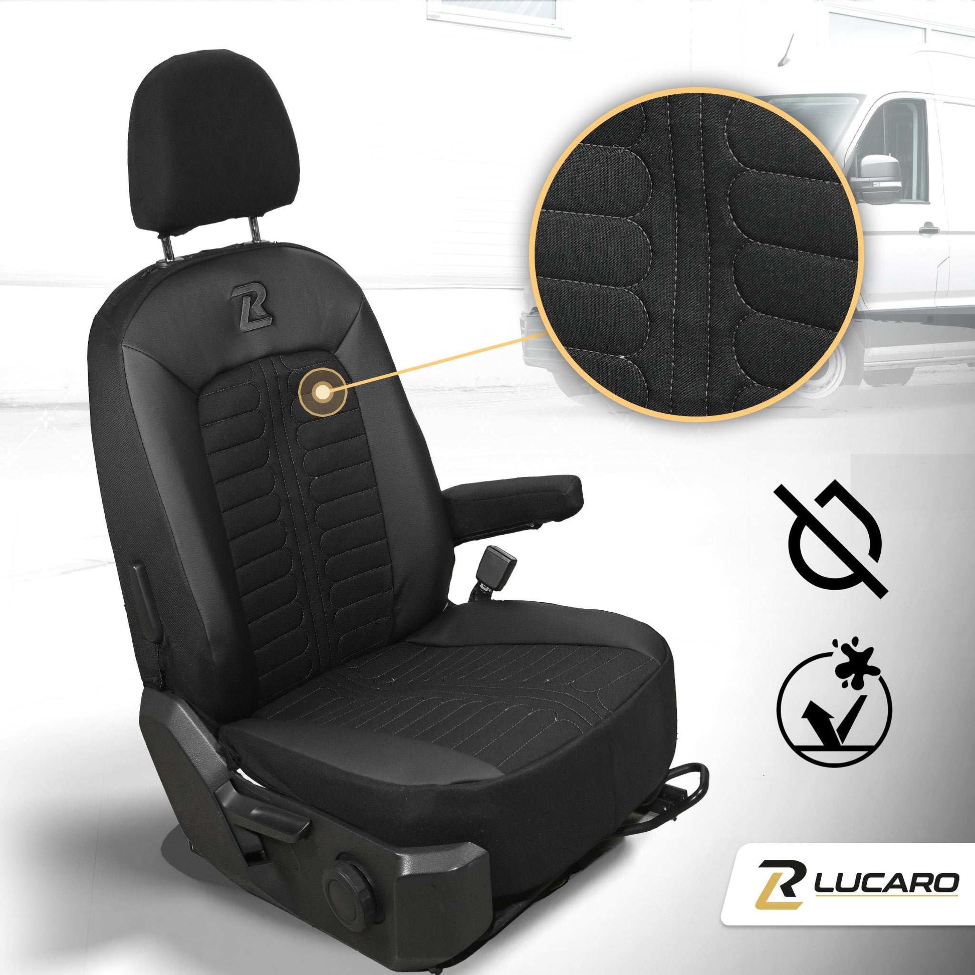 Pokrowce na fotele samochodowe TORNADO Volkswagen Crafter 2, MAN TGE 1+2 Czarno - Czarny 