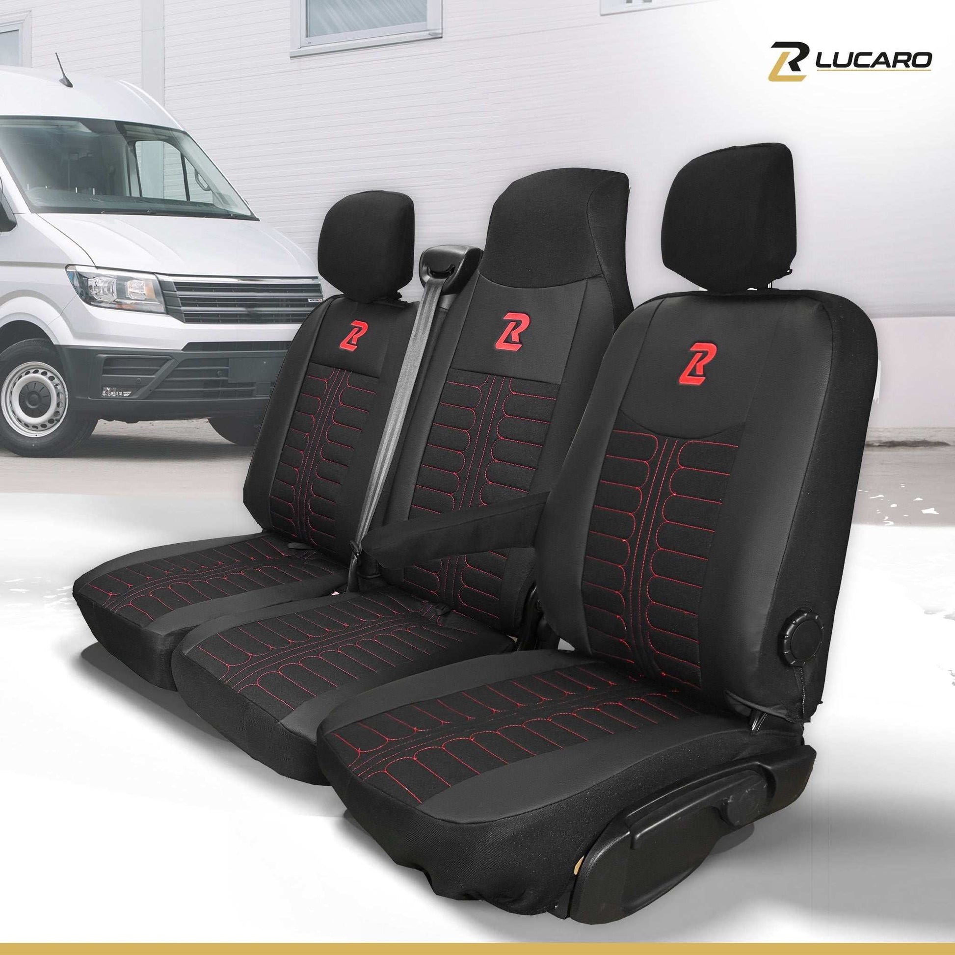 Pokrowce na fotele TORNADO Renault Master 3, Opel Movano B, Nissan NV400 - CZARNO - CZERWONY 