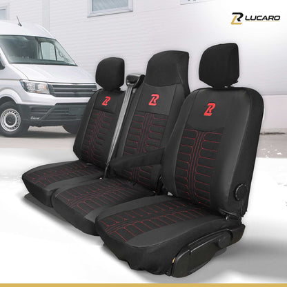 Pokrowce na fotele TORNADO Renault Master 3, Opel Movano B, Nissan NV400 - CZARNO - CZERWONY 