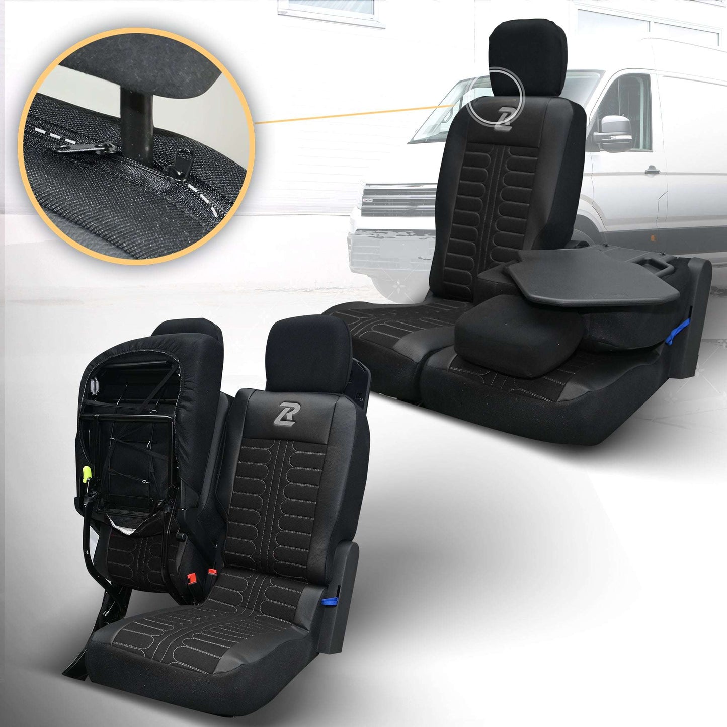 Pokrowce na fotele samochodowe TORNADO Citroen Berlingo 3, Fiat Doblo 3, Peugeot Partner 3, Opel Combo E, Toyota Proace City 1+2 Czarno - Szare 