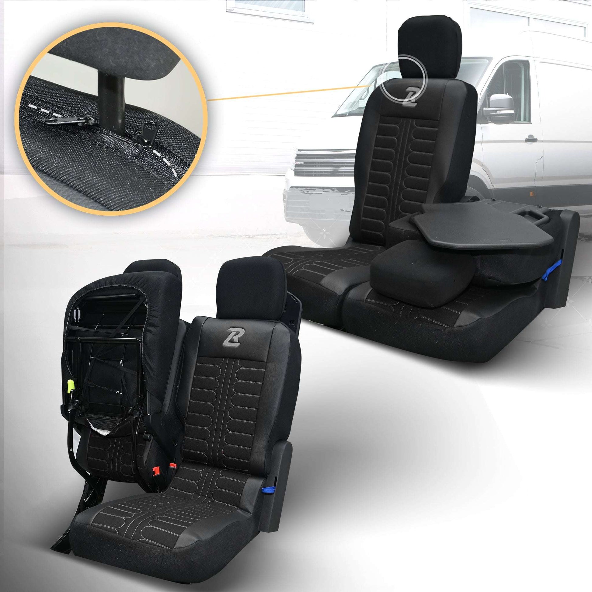 Pokrowce na fotele samochodowe TORNADO Citroen Berlingo 3, Fiat Doblo 3, Peugeot Partner 3, Opel Combo E, Toyota Proace City 1+2 Czarno - Szare 