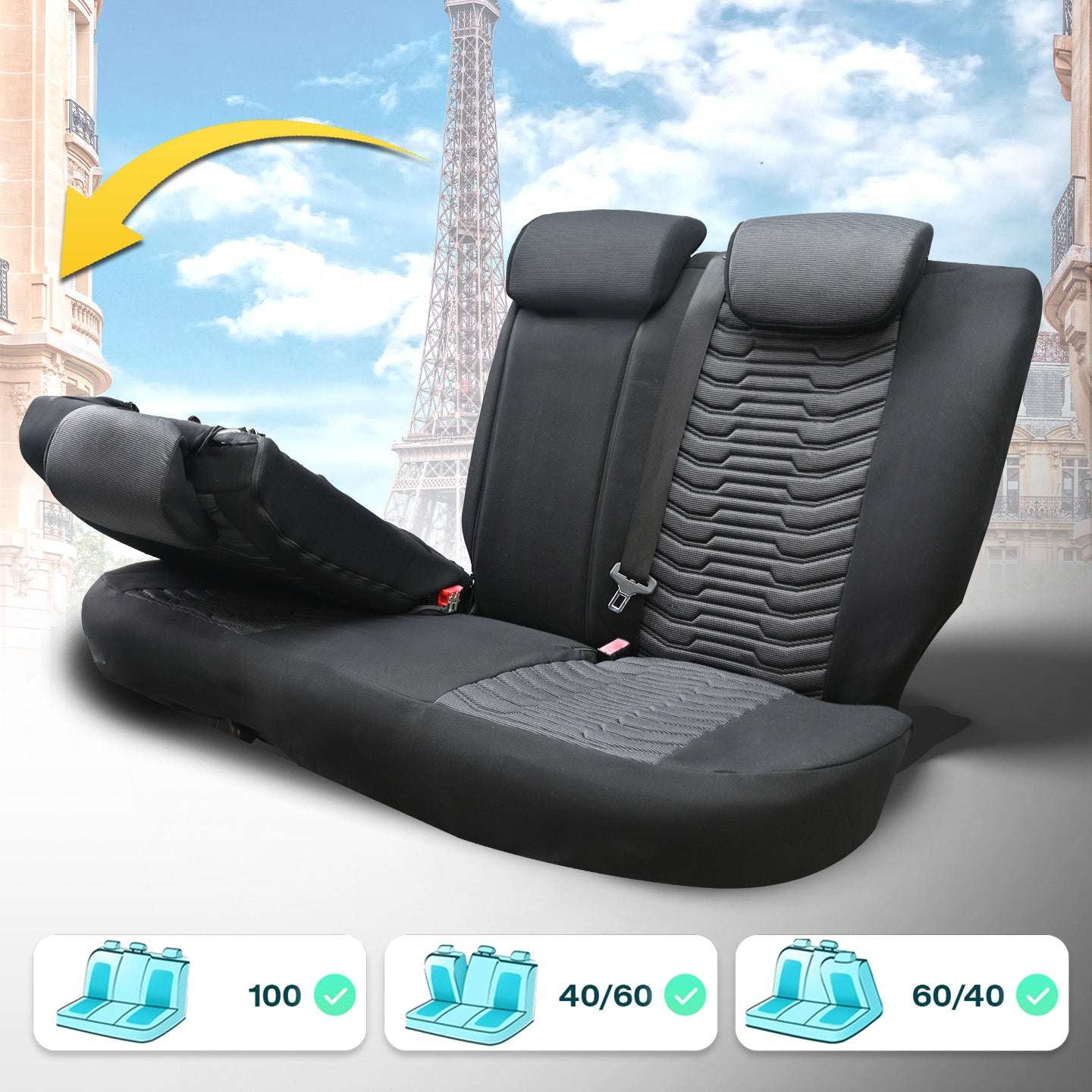 Pokrowce lotnicze na fotele samochodowe PARIS - szaro czarne (KOMPLET) 