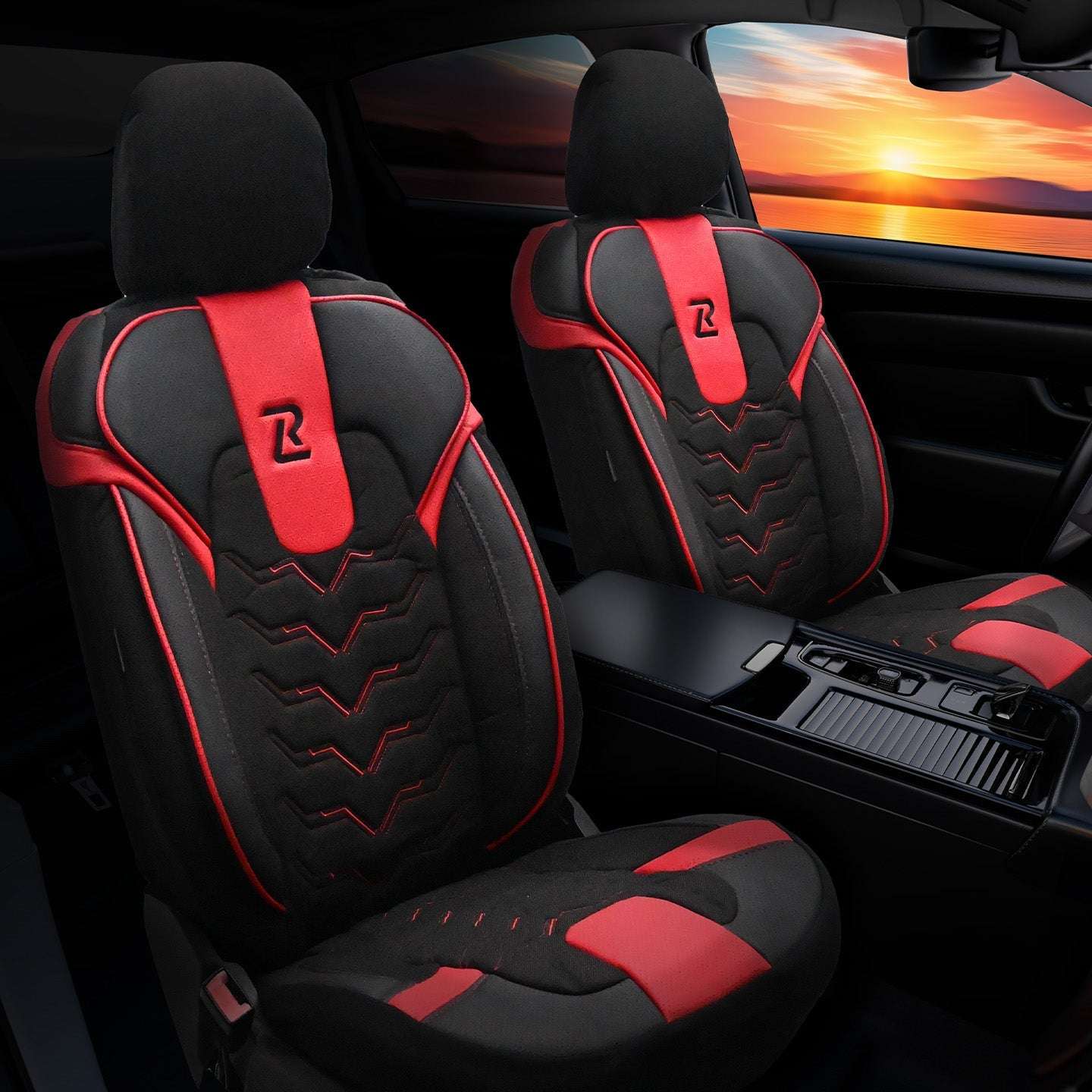 Pokrowce na fotele samochodowe OPTIMUS - CZARNO CZERWONY (KOMPLET) 