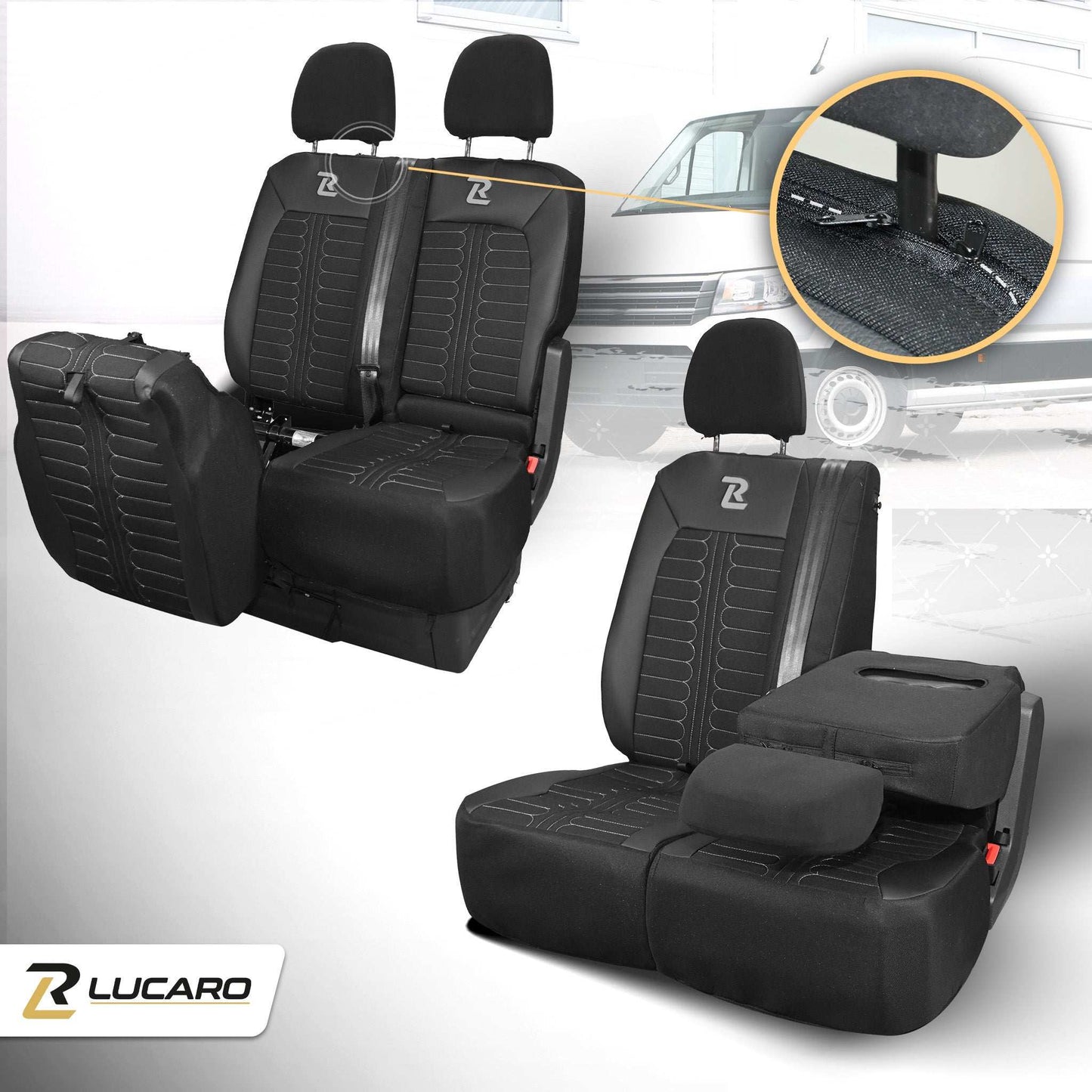 Pokrowce na fotele samochodowe TORNADO Volkswagen Crafter 2, MAN TGE 1+2 Czarno - Szare 