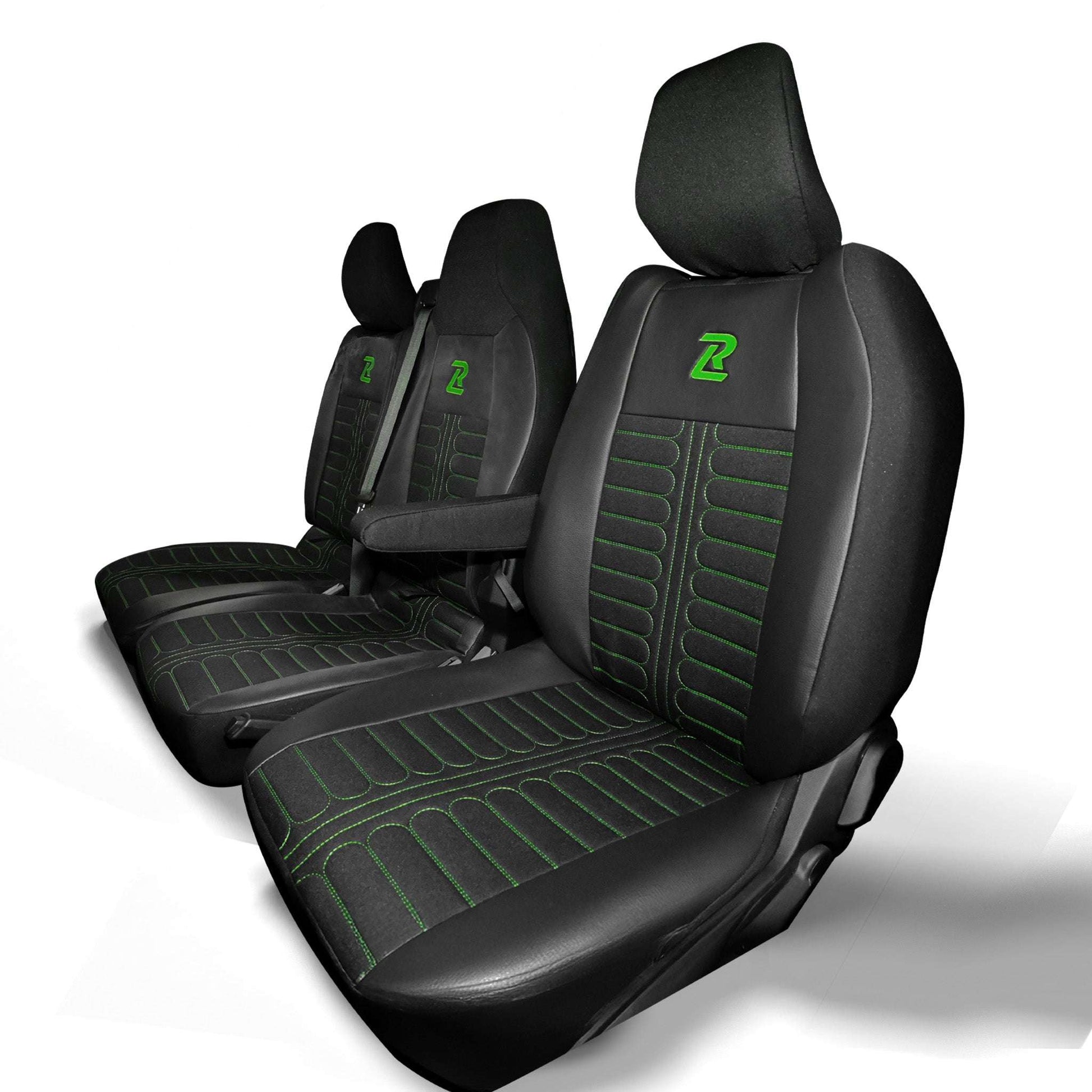 Pokrowce na fotele TORNADO Renault Master 4, Nissan Interstar 3 (Oparcie dzielone, siedzisko dzielone) CZARNO - ZIELONY 