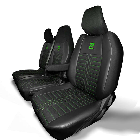 Pokrowce na fotele TORNADO Renault Master 4, Nissan Interstar 3 (Oparcie dzielone, siedzisko dzielone) CZARNO - ZIELONY 