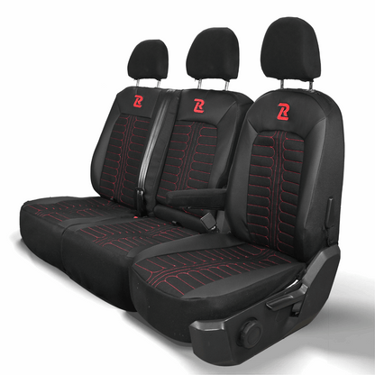 Pokrowce na fotele samochodowe TORNADO Volkswagen Crafter 2, MAN TGE 1+2 Czarno - Czerwony 