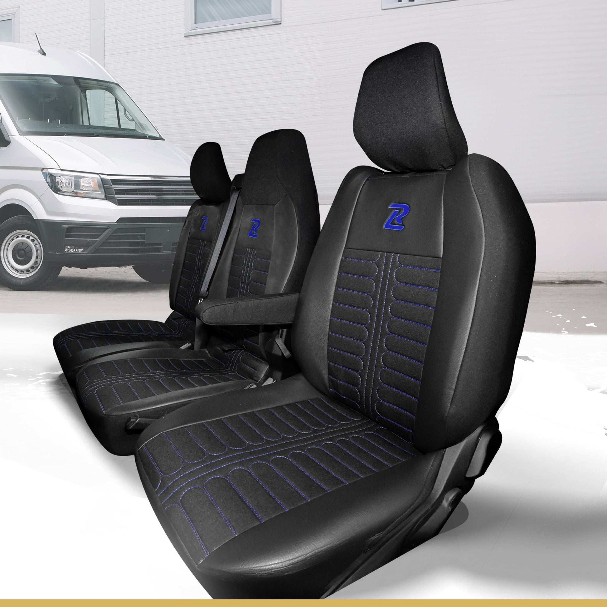 Pokrowce na fotele TORNADO Renault Master 4, Nissan Interstar 3 (Oparcie dzielone, siedzisko dzielone) CZARNO - NIEBIESKI 