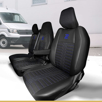 Pokrowce na fotele TORNADO Renault Master 4, Nissan Interstar 3 (Oparcie dzielone, siedzisko dzielone) CZARNO - NIEBIESKI 