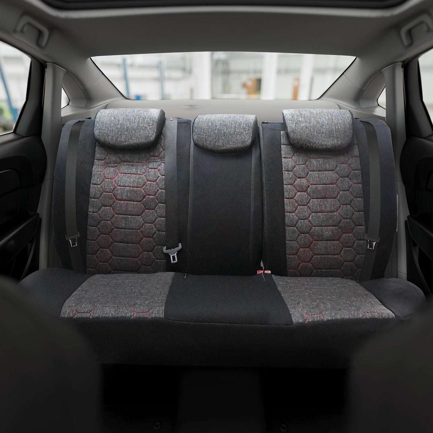 Pokrowce na fotele samochodowe OLIMP - SZARO CZERWONY (KOMPLET) 