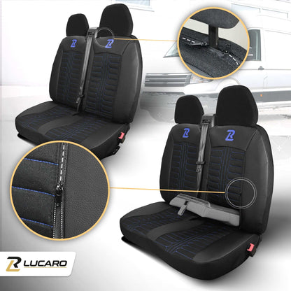 Pokrowce na fotele TORNADO Fiat Ducato, Peugeot Boxer, Citroen Jumper, Opel Movano C, RAM Promaster CZARNO - NIEBIESKI 
