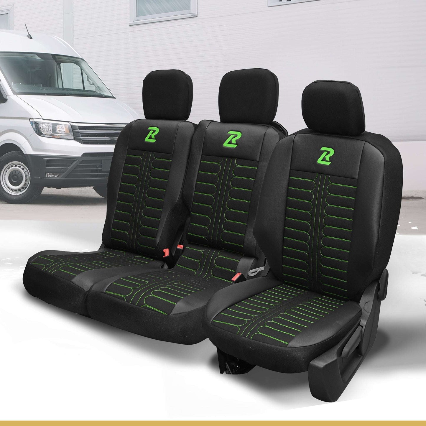 Pokrowce na fotele samochodowe TORNADO Citroen Berlingo 3, Fiat Doblo 3, Peugeot Partner 3, Opel Combo E, Toyota Proace City 1+2 Czarno - Zielone 