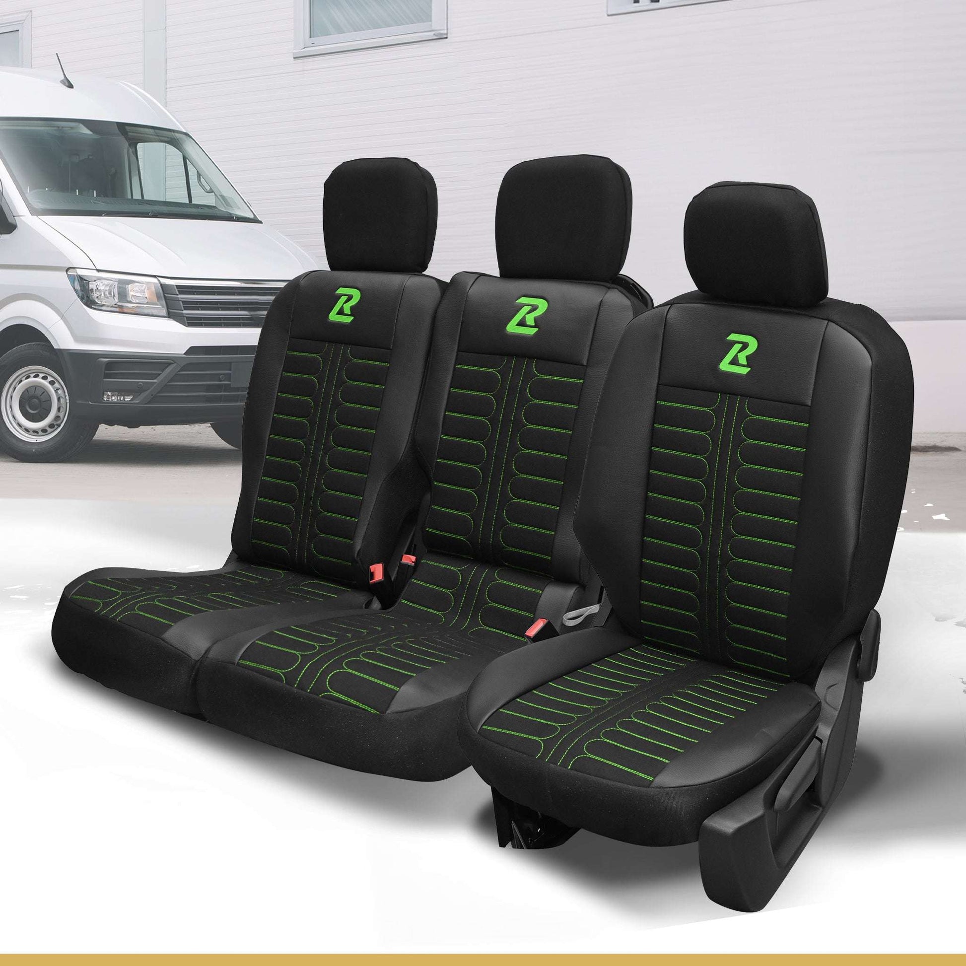 Pokrowce na fotele samochodowe TORNADO Citroen Berlingo 3, Fiat Doblo 3, Peugeot Partner 3, Opel Combo E, Toyota Proace City 1+2 Czarno - Zielone 