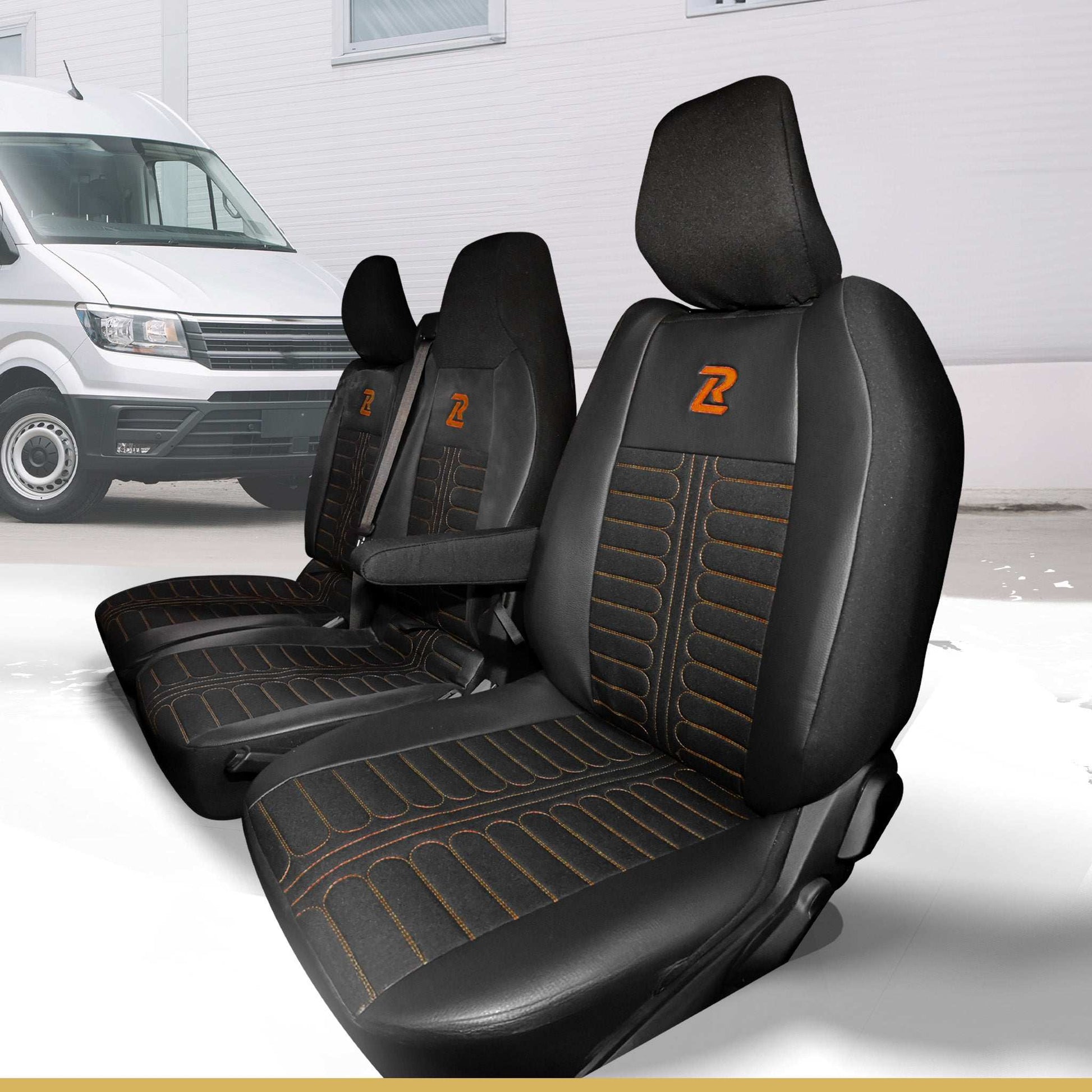 Pokrowce na fotele TORNADO Renault Master 4, Nissan Interstar 3 (Oparcie dzielone, siedzisko dzielone) CZARNO - POMARAŃCZOWY 
