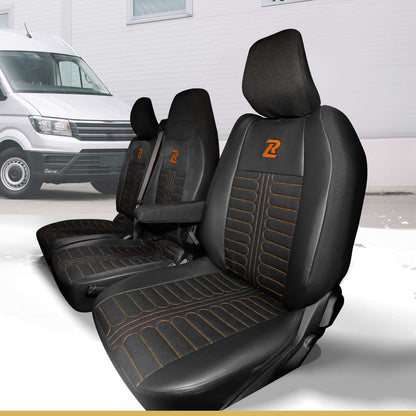 Pokrowce na fotele TORNADO Renault Master 4, Nissan Interstar 3 (Oparcie dzielone, siedzisko dzielone) CZARNO - POMARAŃCZOWY 