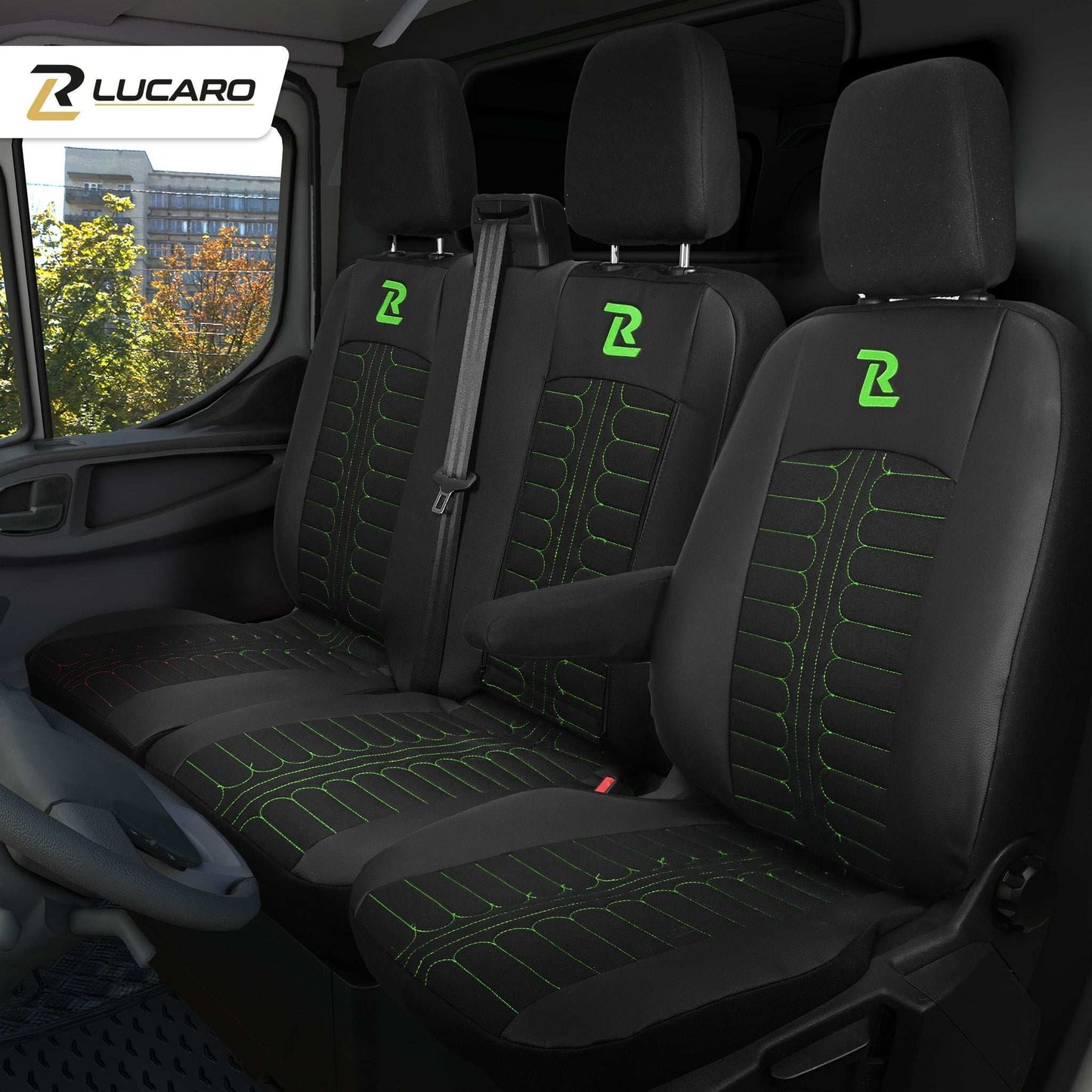 Pokrowce na fotele TORNADO Ford Transit, Transit Custom od 2013 1+2 CZARNO - ZIELONY 