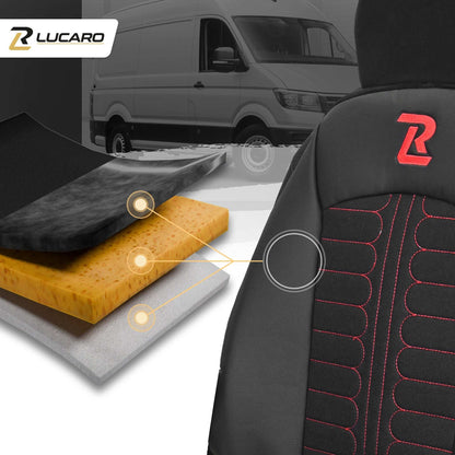 Pokrowce na fotele TORNADO Fiat Ducato, Peugeot Boxer, Citroen Jumper, Opel Movano C, RAM Promaster CZARNO - CZERWONY 