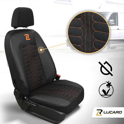 Pokrowce na fotele TORNADO Mercedes Sprinter 3 od 2018 1+2 Czarno - pomarańczowy 